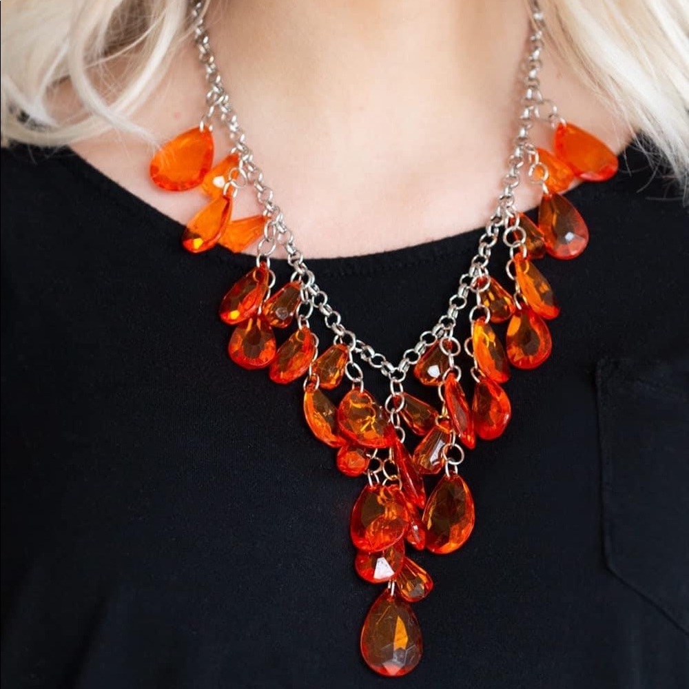 Orange Crystal Necklace with Earrings.